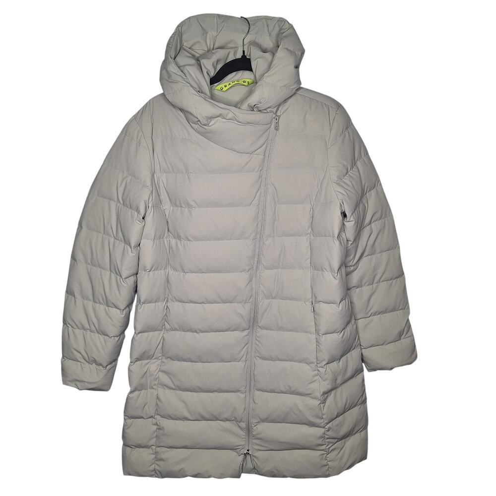 Cole Haan Women's Puffer Coat Down Feather XL Grand OS Hooded Quilted Greige